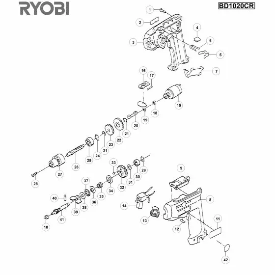 Ryobi BD1020CRK Spare Parts List Type: 1000018217